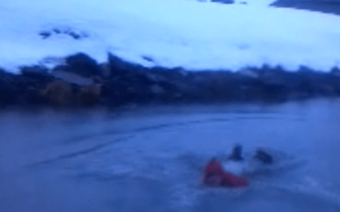 Isaac in the icy water