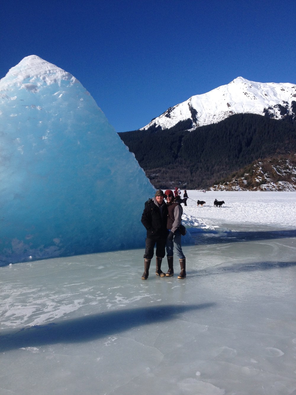 Samantha and Jesse on Mendenhall lake in Juneau Alaska.  Awaiting the 2014 thaw 