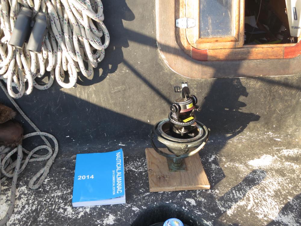 The Astrocompass, complete with Gimbal, mounted to scrap wood plank.